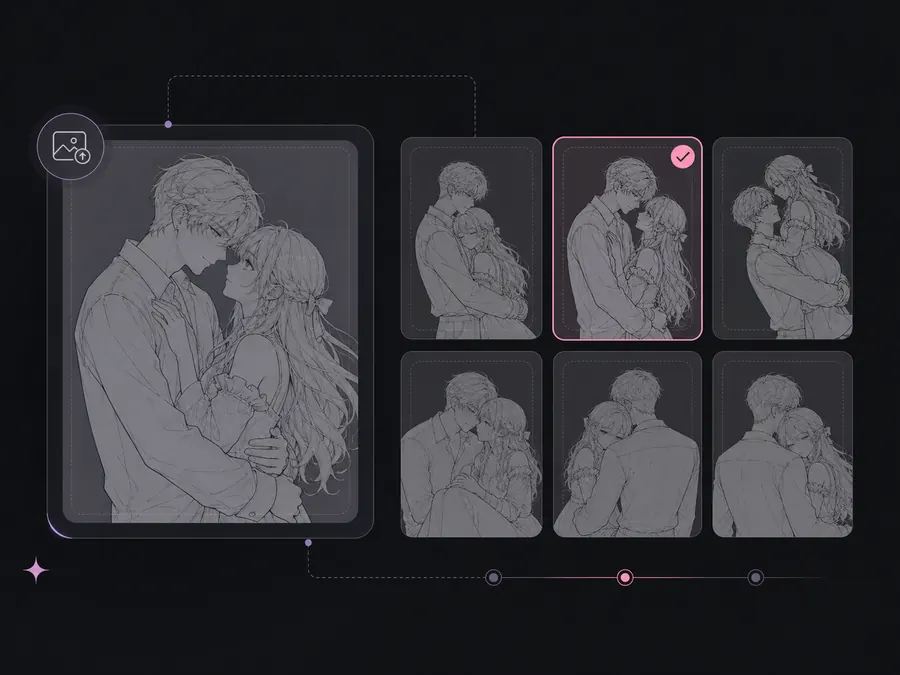 Couple pose template grid with a selected pose reference