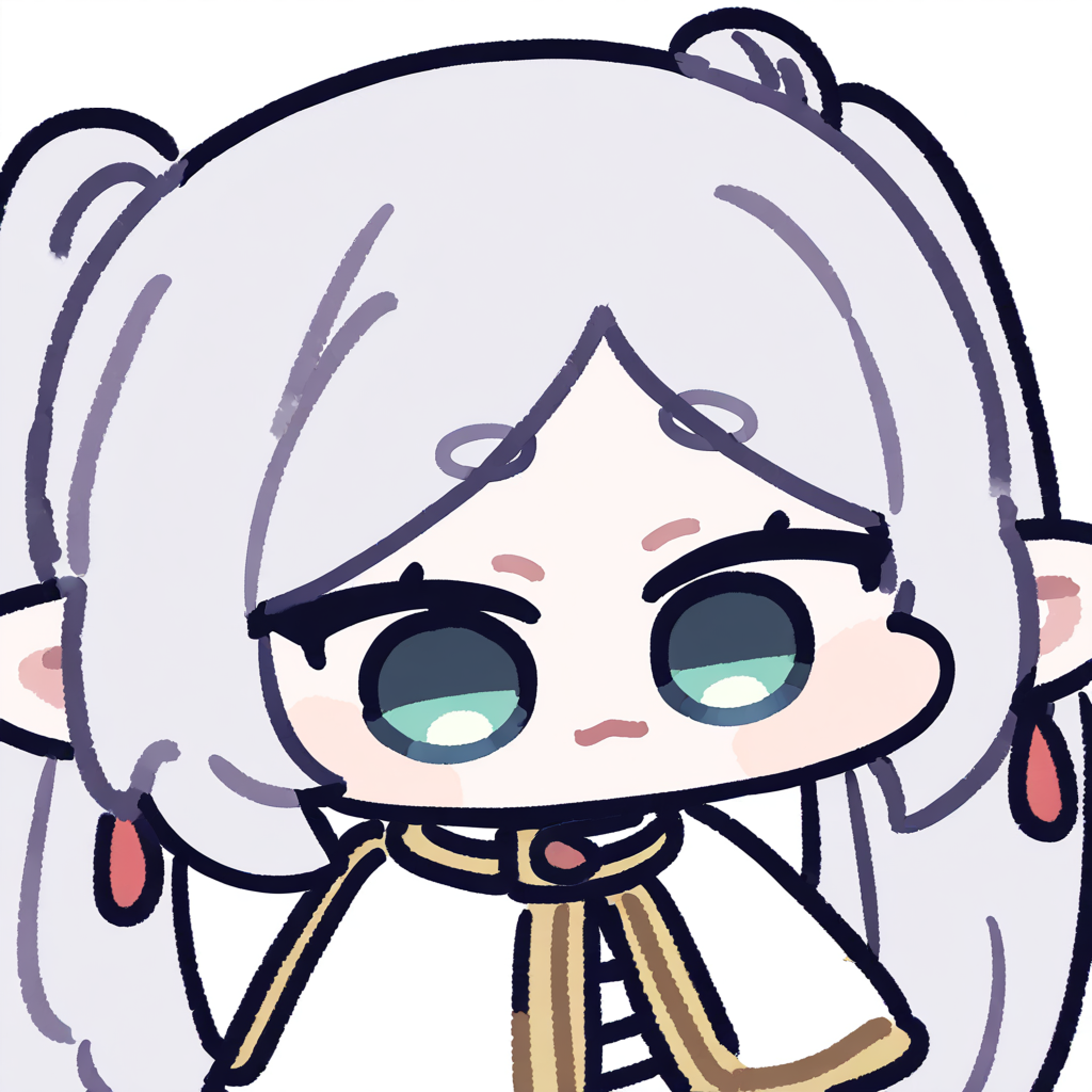 Frieren character with white hair and green eyes