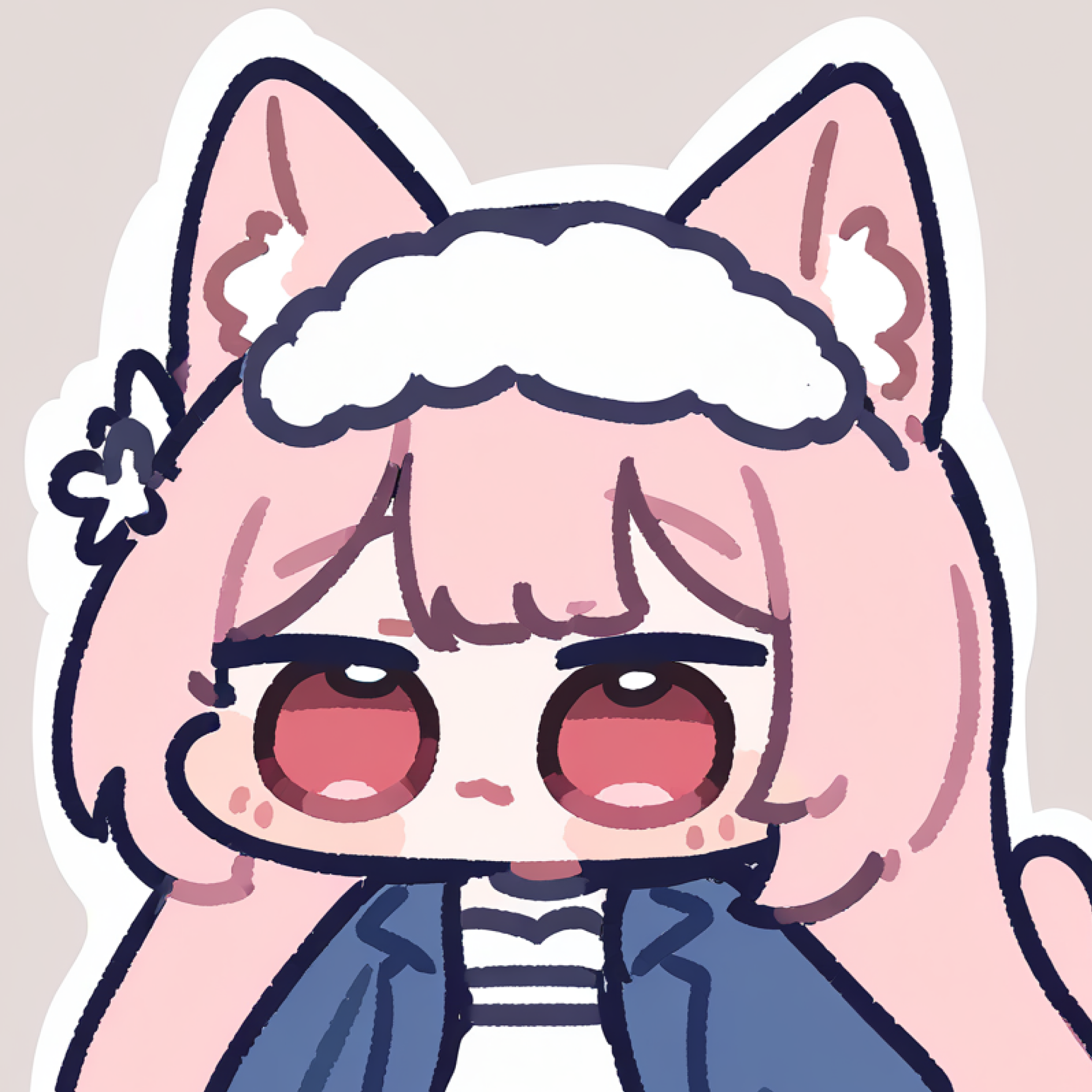Cute cat-eared character with pink hair and blue coat
