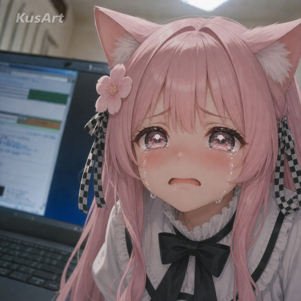 用动漫猫娘替换原版哭猫构图重制的哭脸表情包