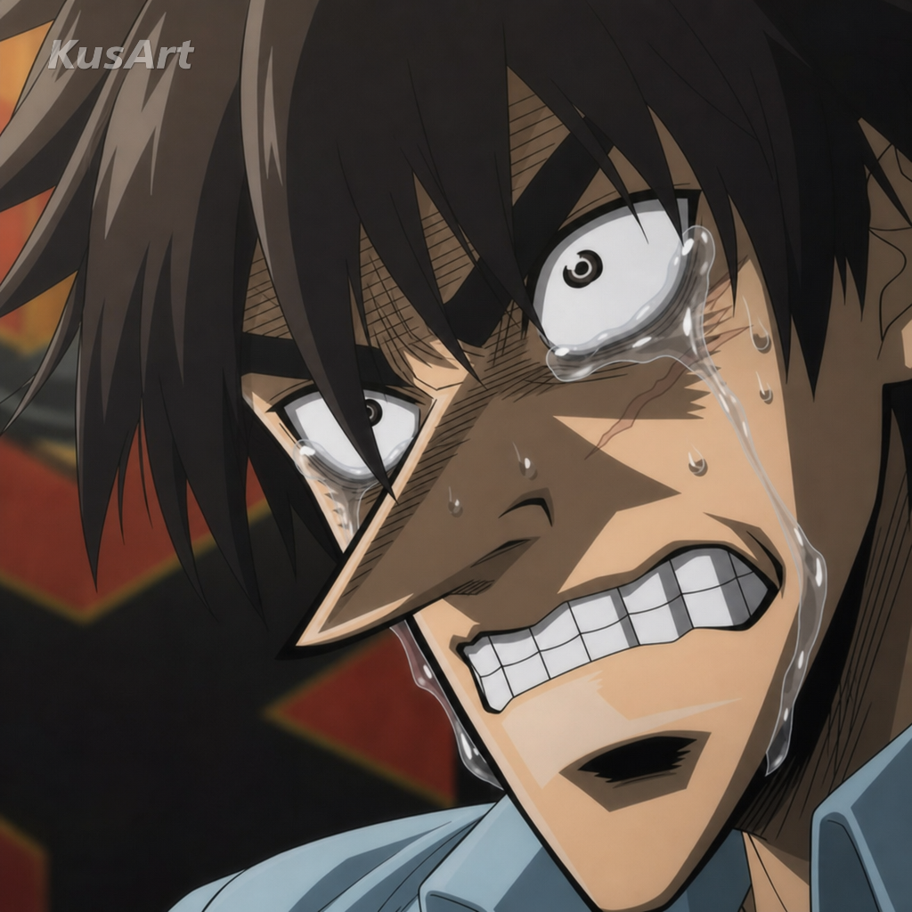 Meme del hombre llorando recreado con un chico de anime al borde de las lágrimas
