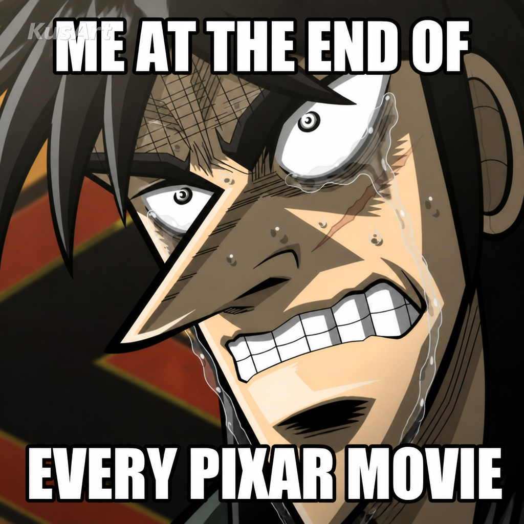 Meme del hombre llorando con texto «yo al final de / cada película de Pixar»