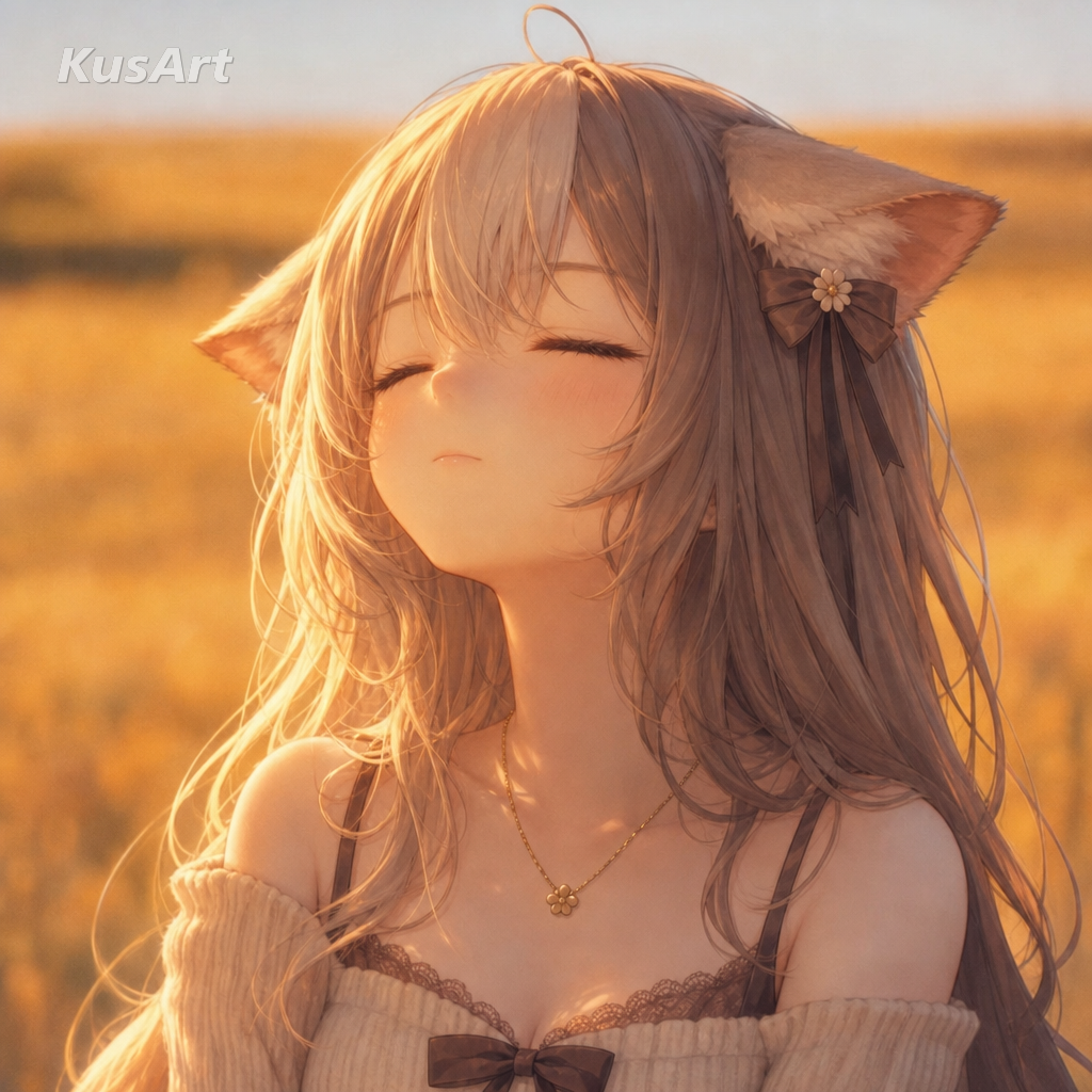 用动漫猫娘替换原版熟狗夕阳构图重制的闭眼狗狗表情包
