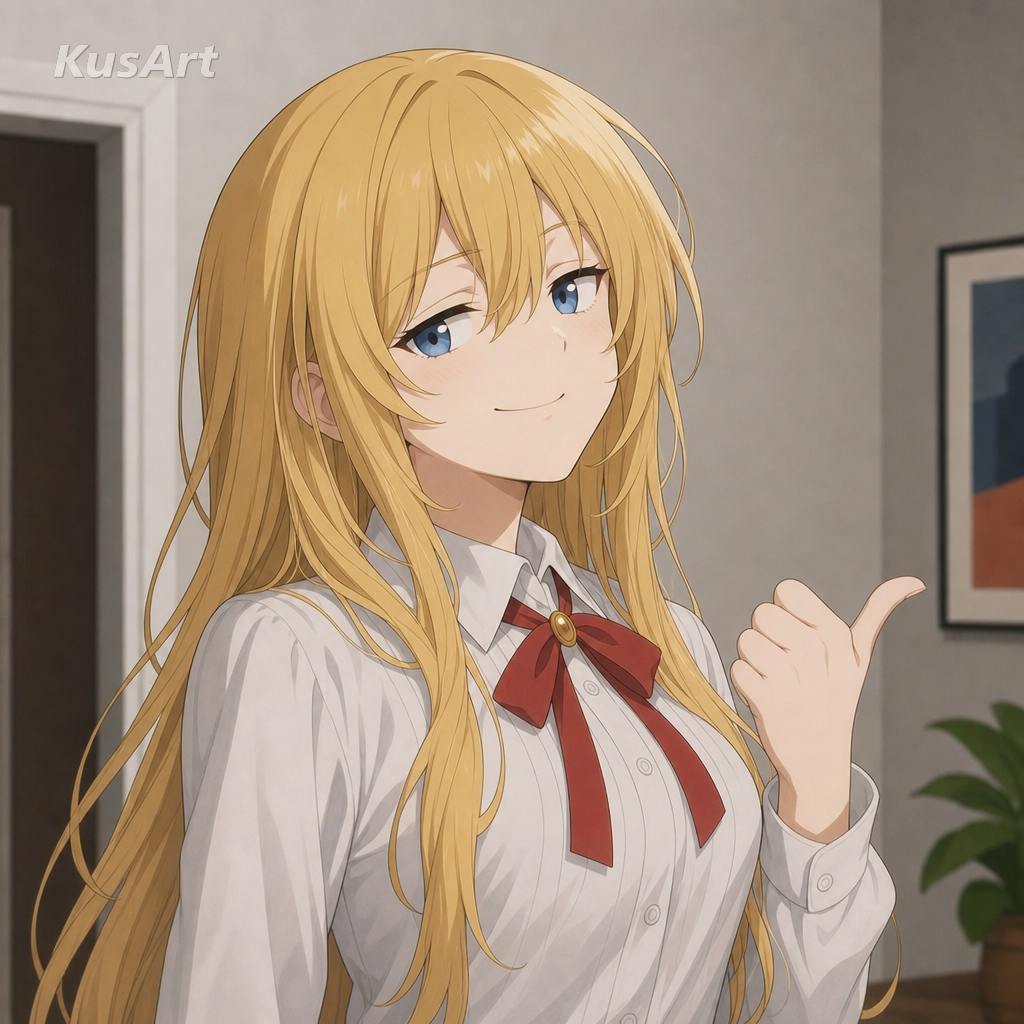 Meme «miren a este tipo» recreado con una chica de anime haciendo el gesto engreído del pulgar hacia la cámara