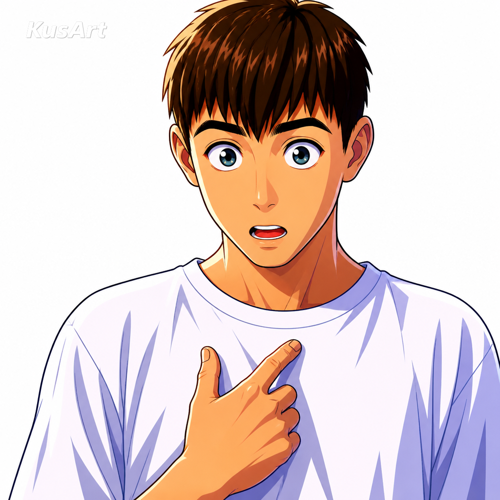 鮮やかなアニメのセル塗りイラストに描き直された自分を指さす男ミーム