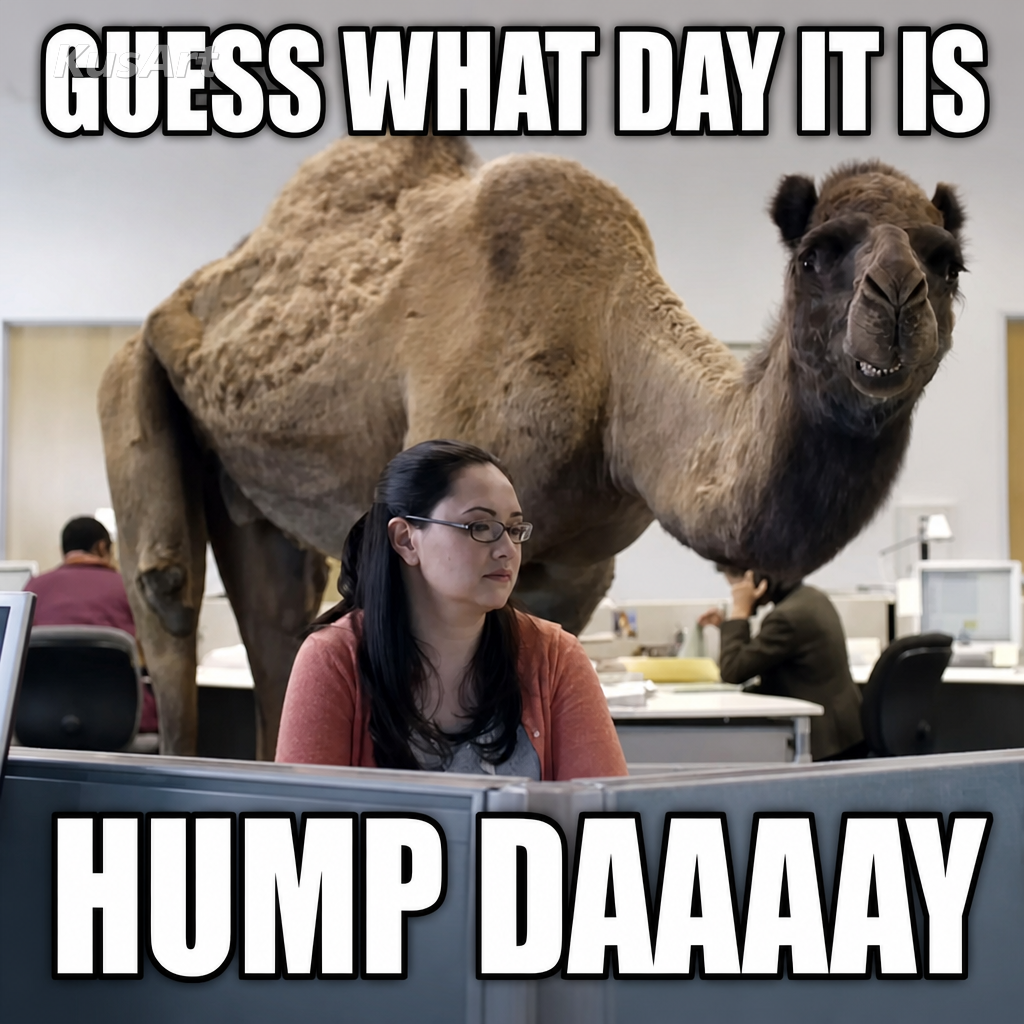 Meme del «hump day» con texto «adivina qué día es / hump daaaay»