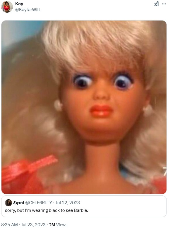 Disgusted Barbie 嫌弃脸表情包作为带字反应被发在推文里