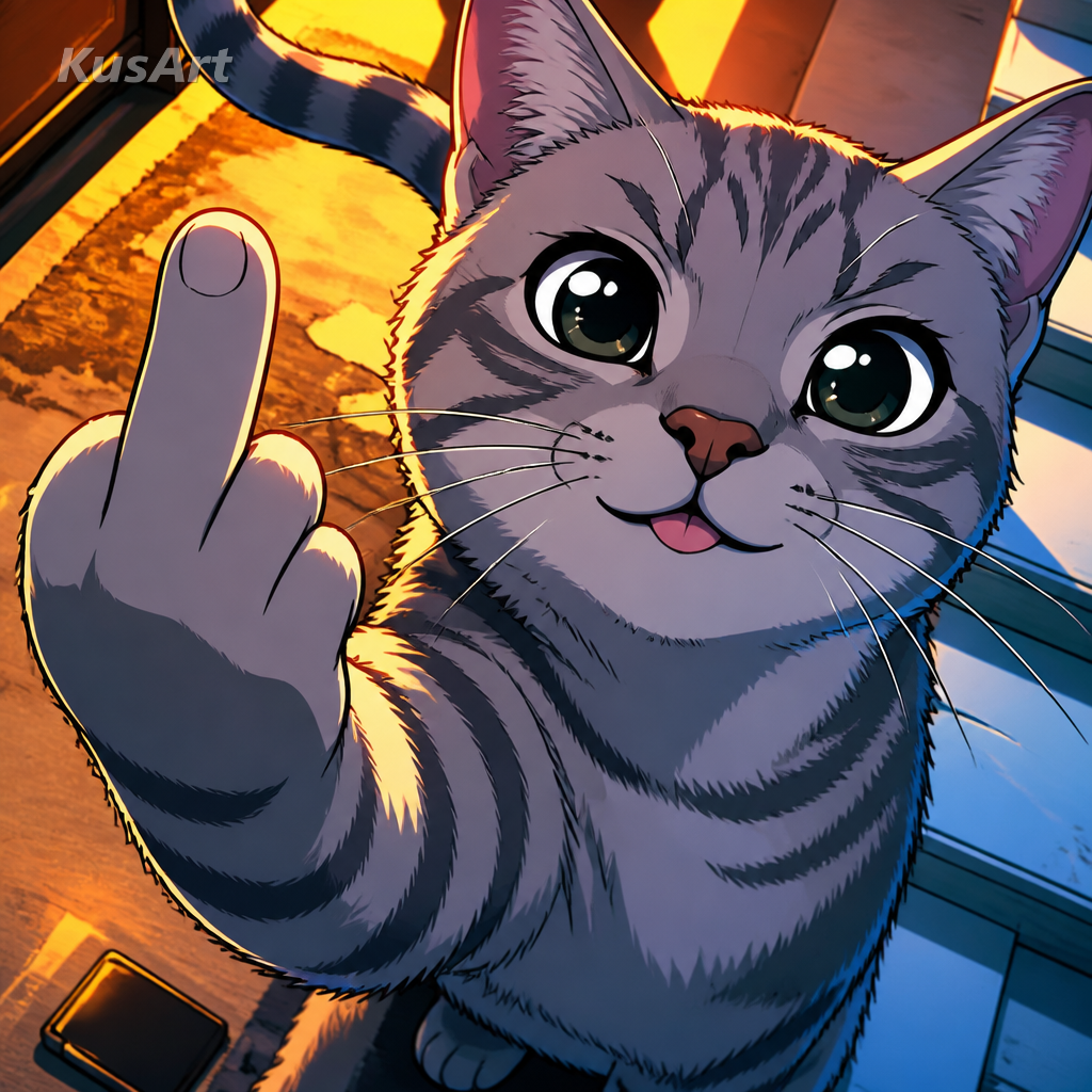 Meme del dedo medio redibujado como ilustración anime con cel shading vivo
