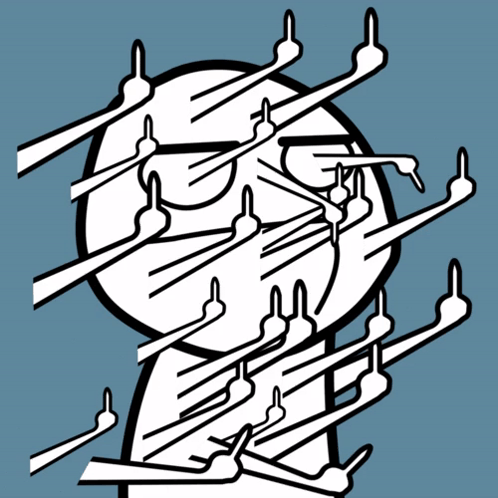 Meme del dedo medio de una cara de rage comic sacando dedos medios en todas direcciones