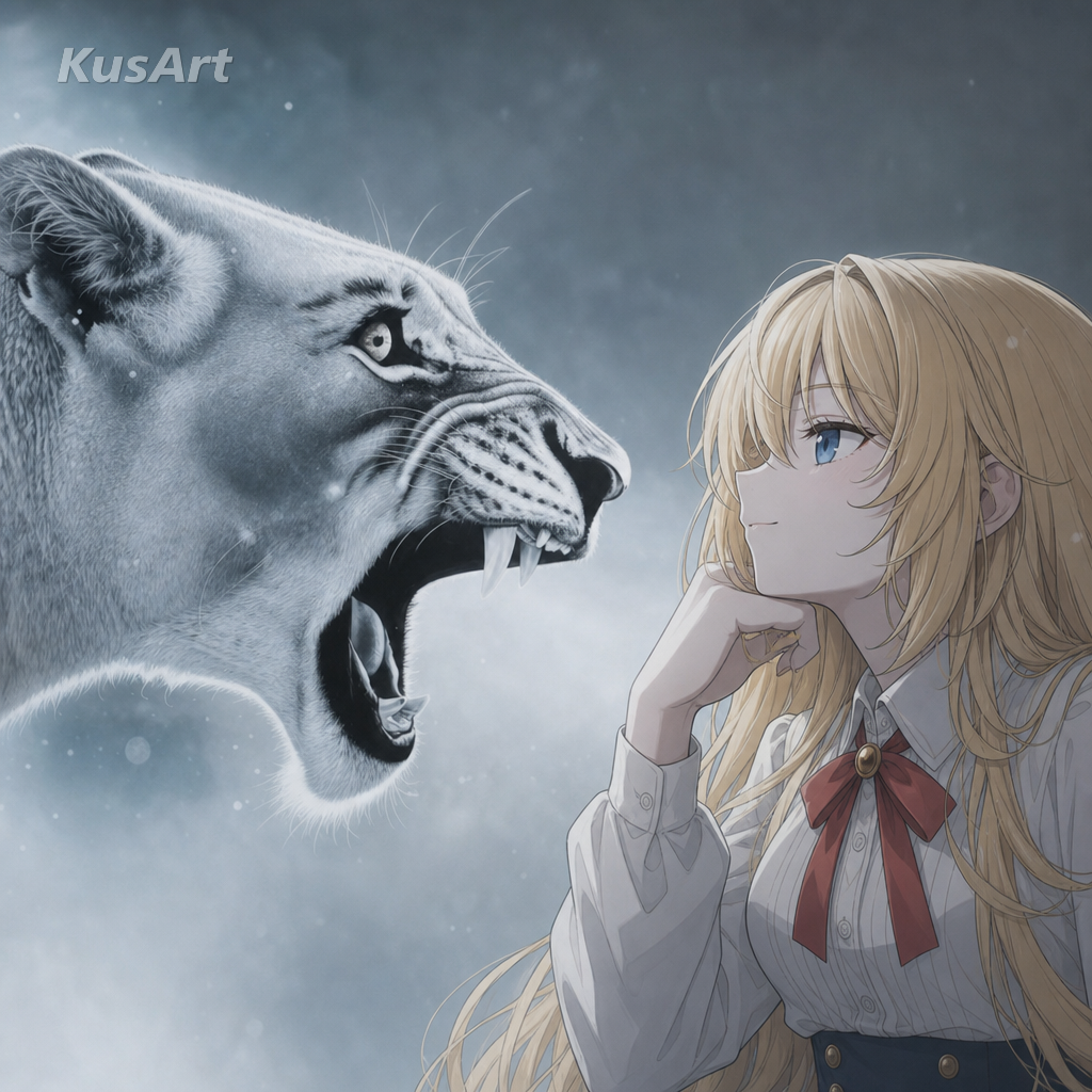 Meme del mono y el león recreado con una chica de anime en lugar del chimpancé tranquilo e impasible