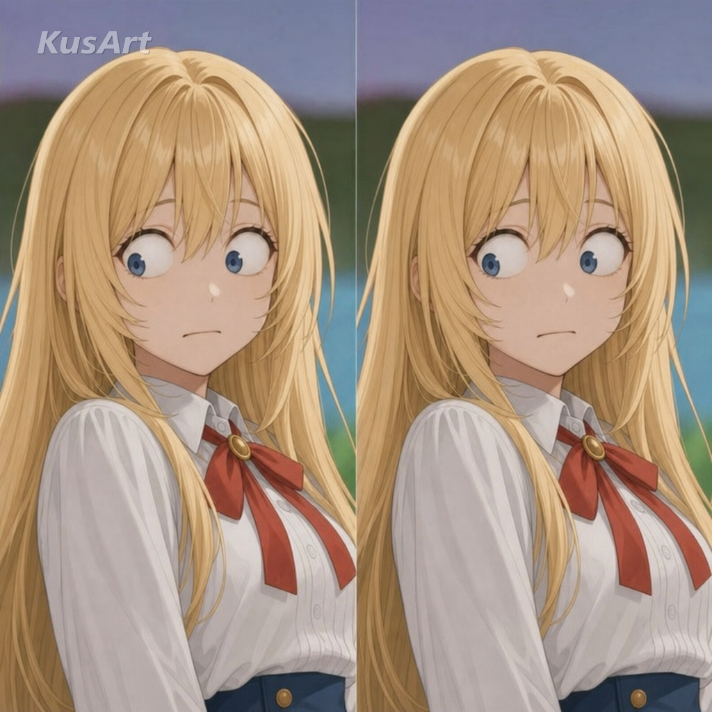 Meme del mono recreado con una chica de anime haciendo la mirada incómoda y culpable de reojo
