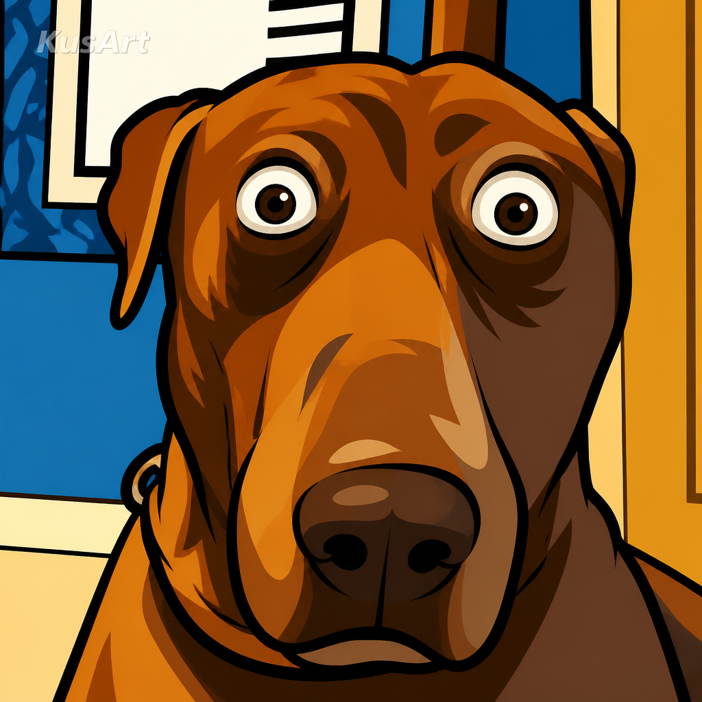 Meme del perro asustado con un nuevo estilo de brillante ilustración de dibujo animado exagerada