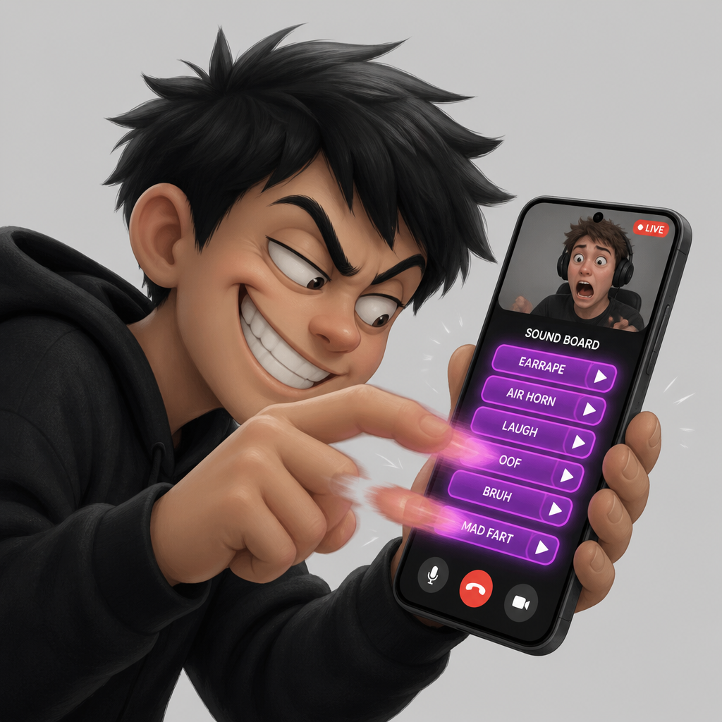 Meme de soundboard con una leyenda sobre bombardear con sonidos en plena llamada seria