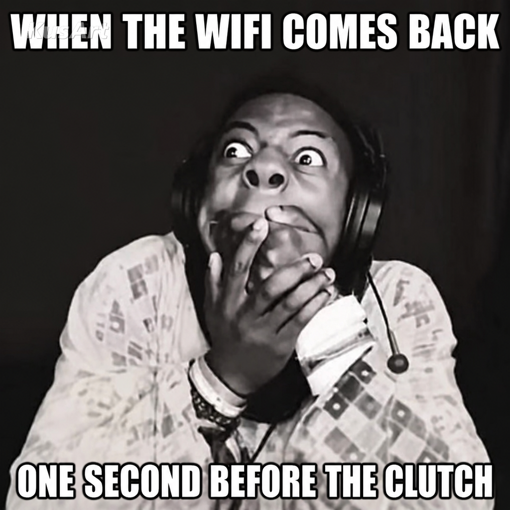 Meme Speed face con una leyenda sobre el wifi volviendo un segundo antes del clutch
