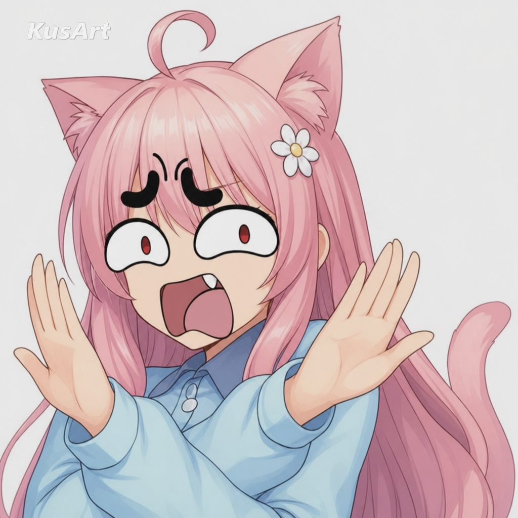 Meme SYBAU recreado con una chica gato de anime altanera en una pose despectiva de manos en alto
