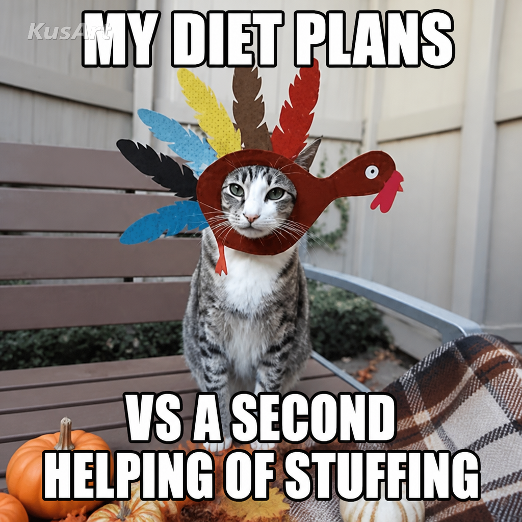 Mème de Thanksgiving légendé sur les plans de régime face à une deuxième portion de farce