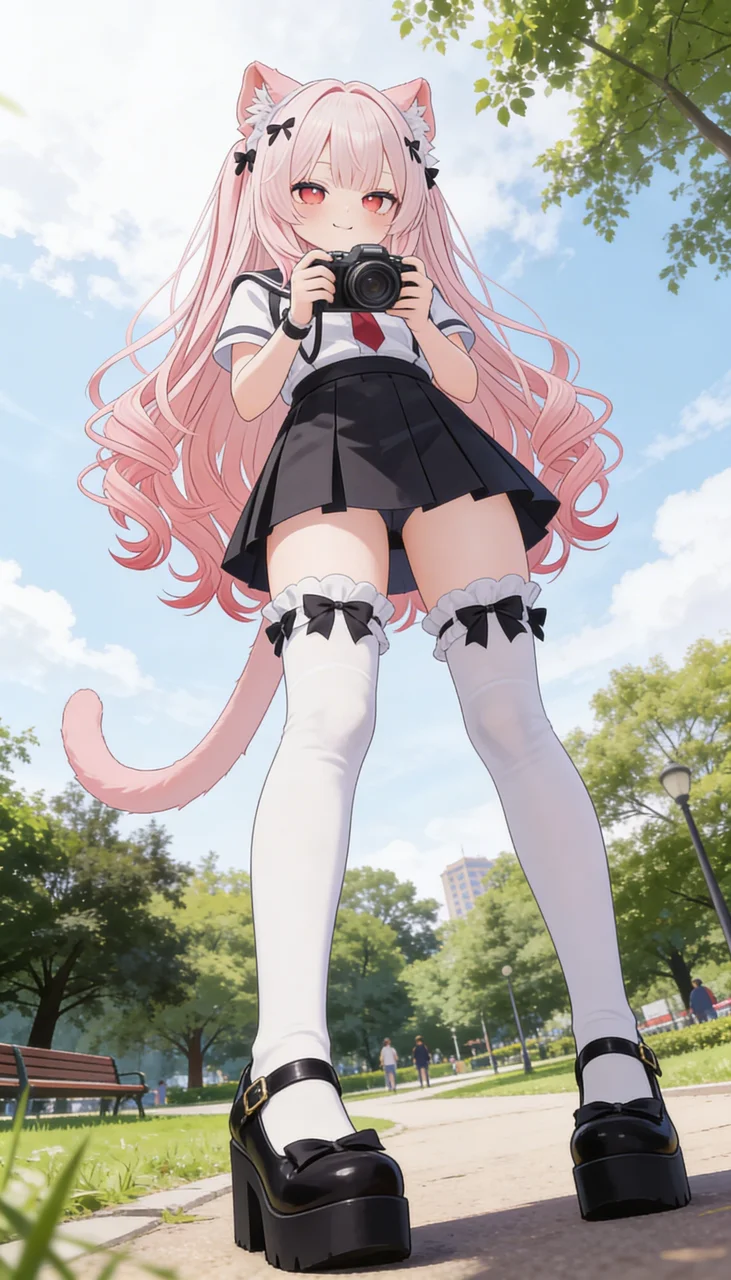 AI character editor multiple edits - school uniform park scene