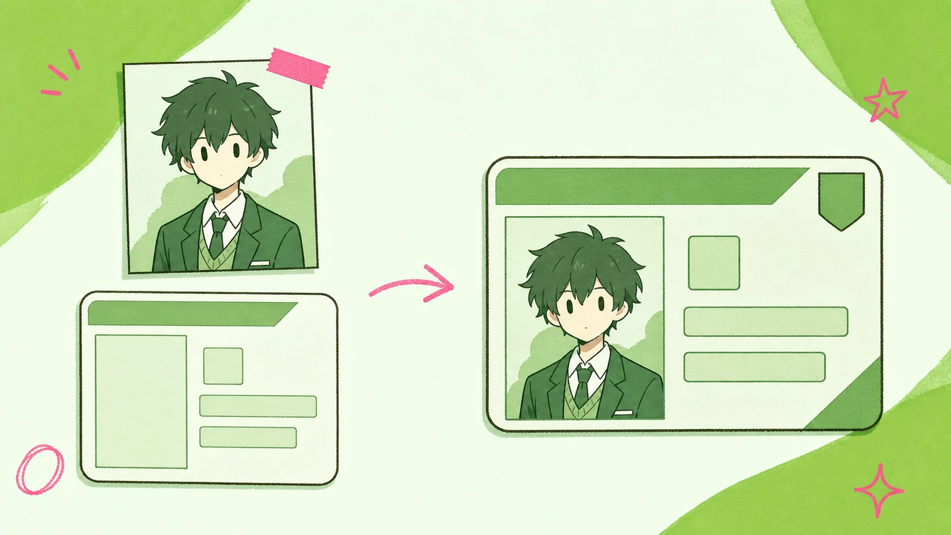 Anatomía de una credencial de personaje - AI Creador de Carnet Estudiantil Anime