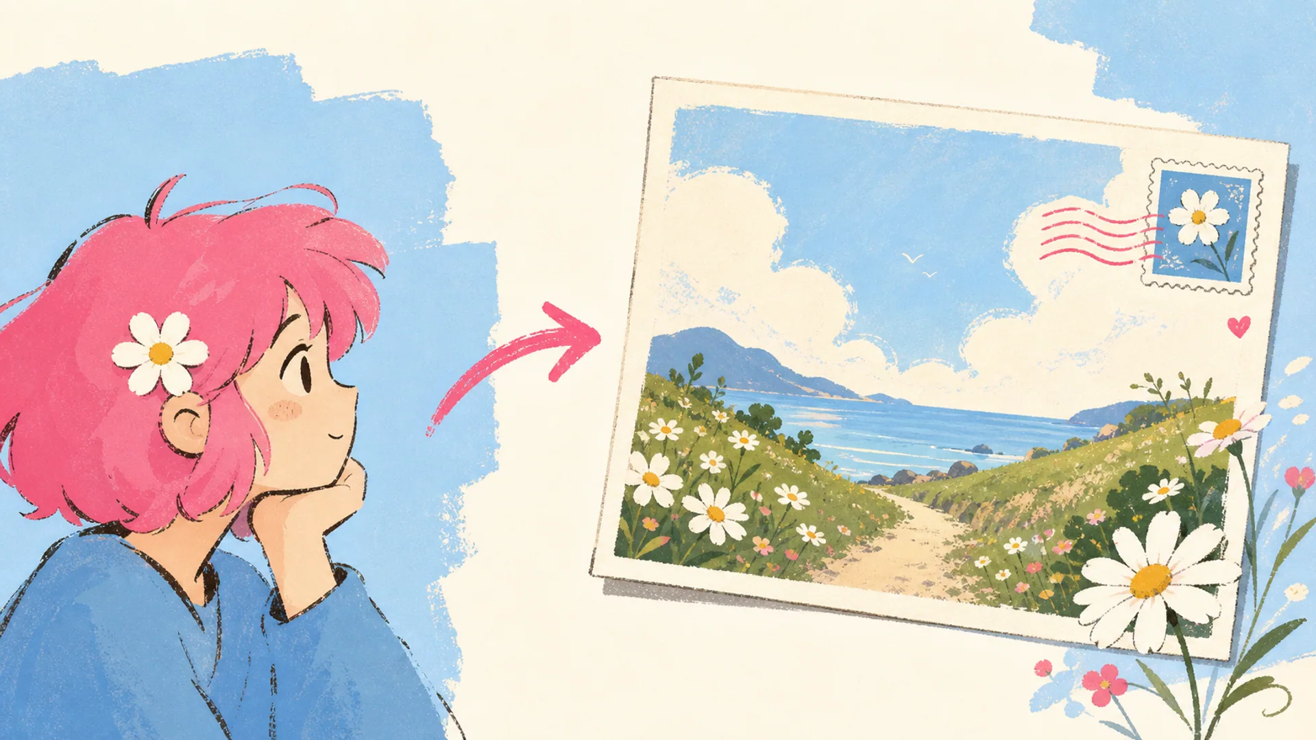 Crea una postal anime delicada con un solo personaje - Creador IA de postales anime relajantes