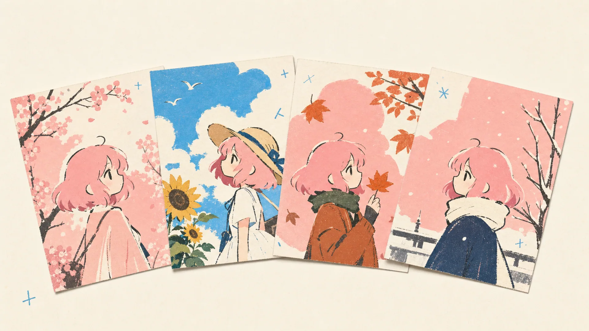 Saludos anime de temporada - Creador IA de postales anime relajantes