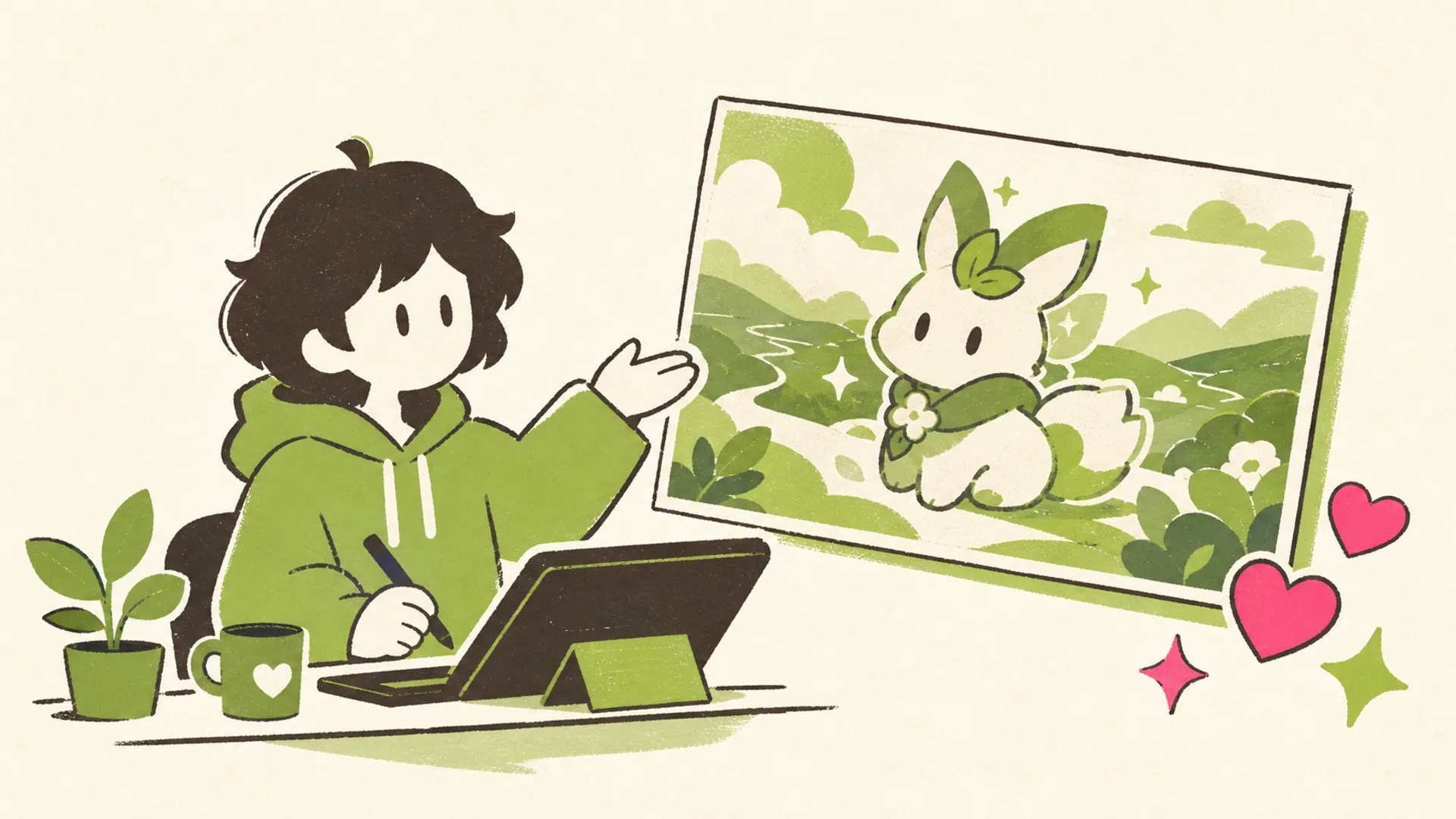Publicaciones para comunidades VTuber y OC - Creador IA de postales anime relajantes