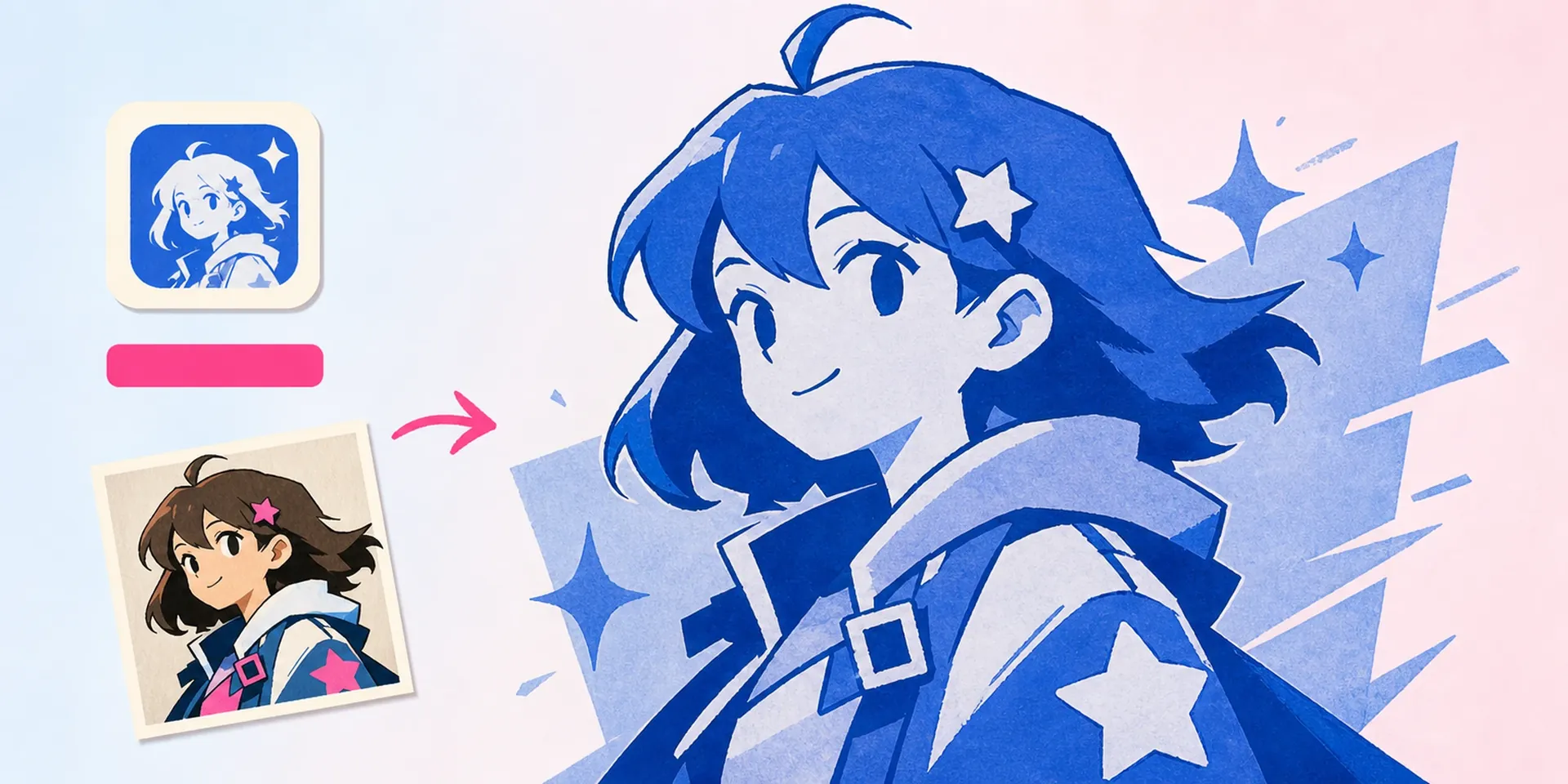 AI Creador de Pósters Anime Monocromo Azul