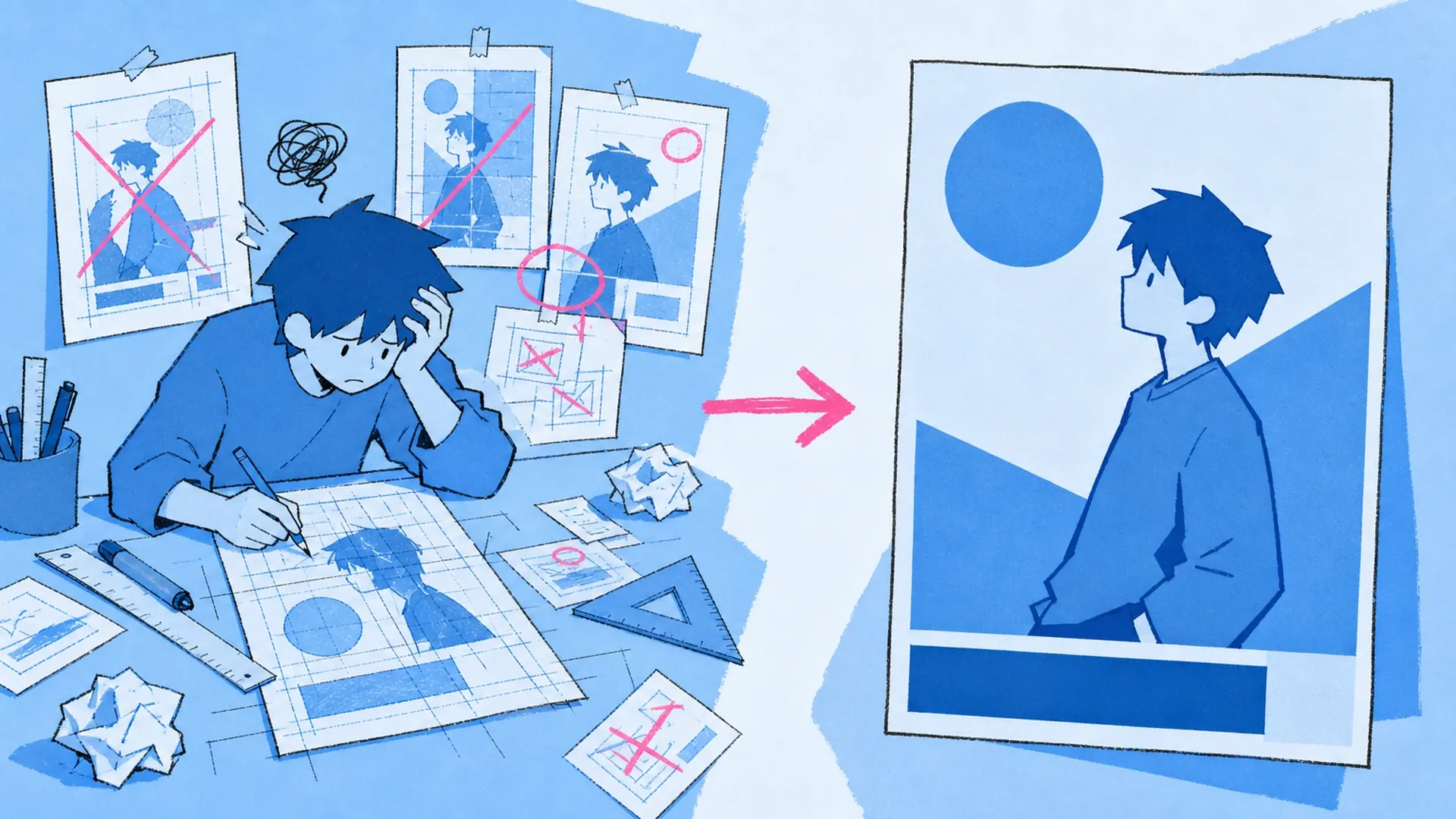Cuando el póster se resiste - AI Creador de Pósters Anime Monocromo Azul