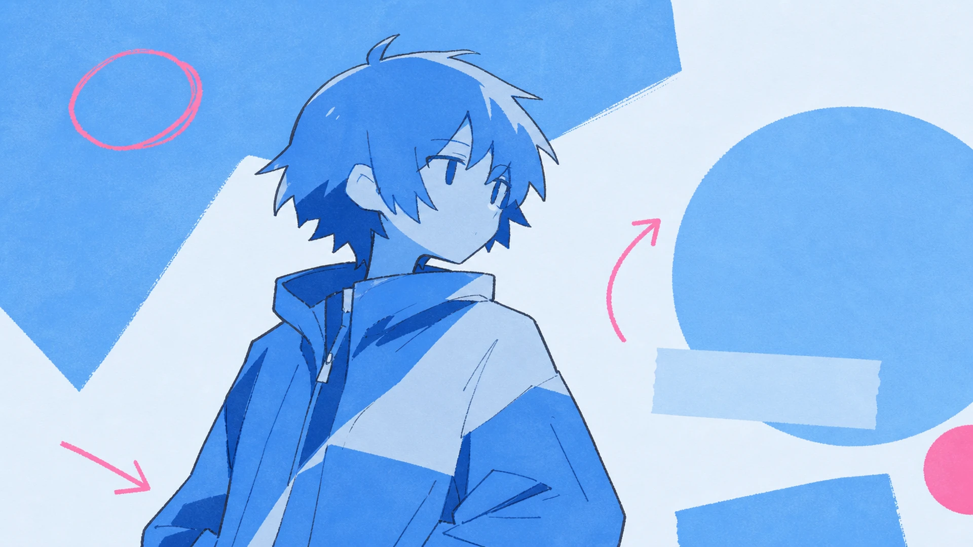 Post social minimalista - AI Creador de Pósters Anime Monocromo Azul