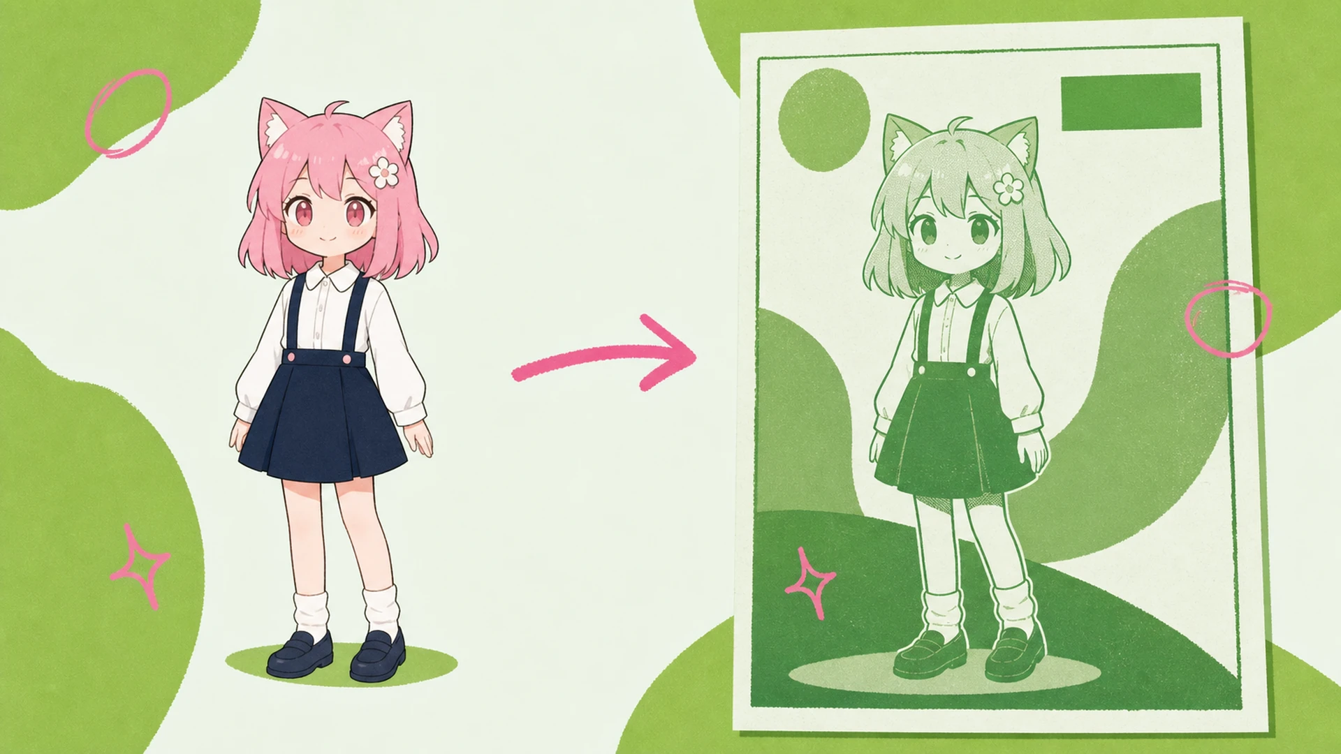 Una imagen verde, un póster terminado - AI Creador de Pósters Anime Monocromo Verde