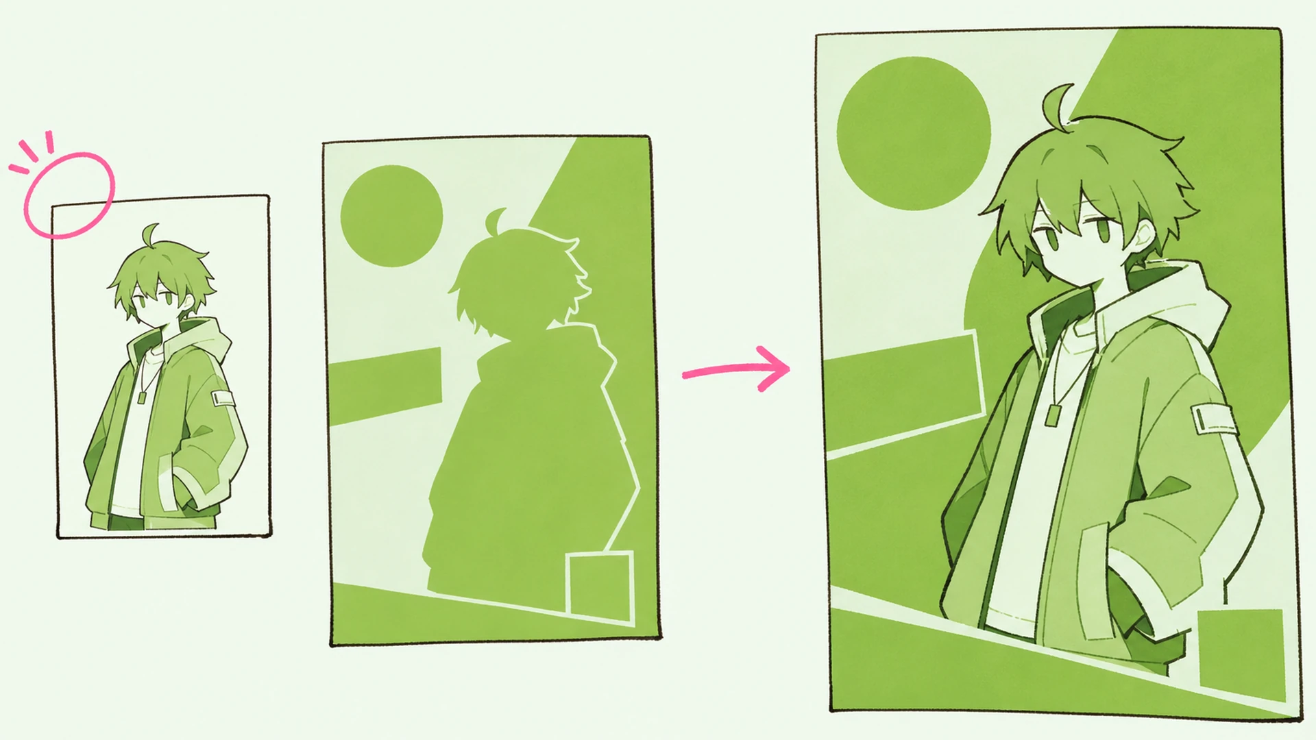 Un motor de pósteres en verde, en palabras sencillas - AI Creador de Pósters Anime Monocromo Verde