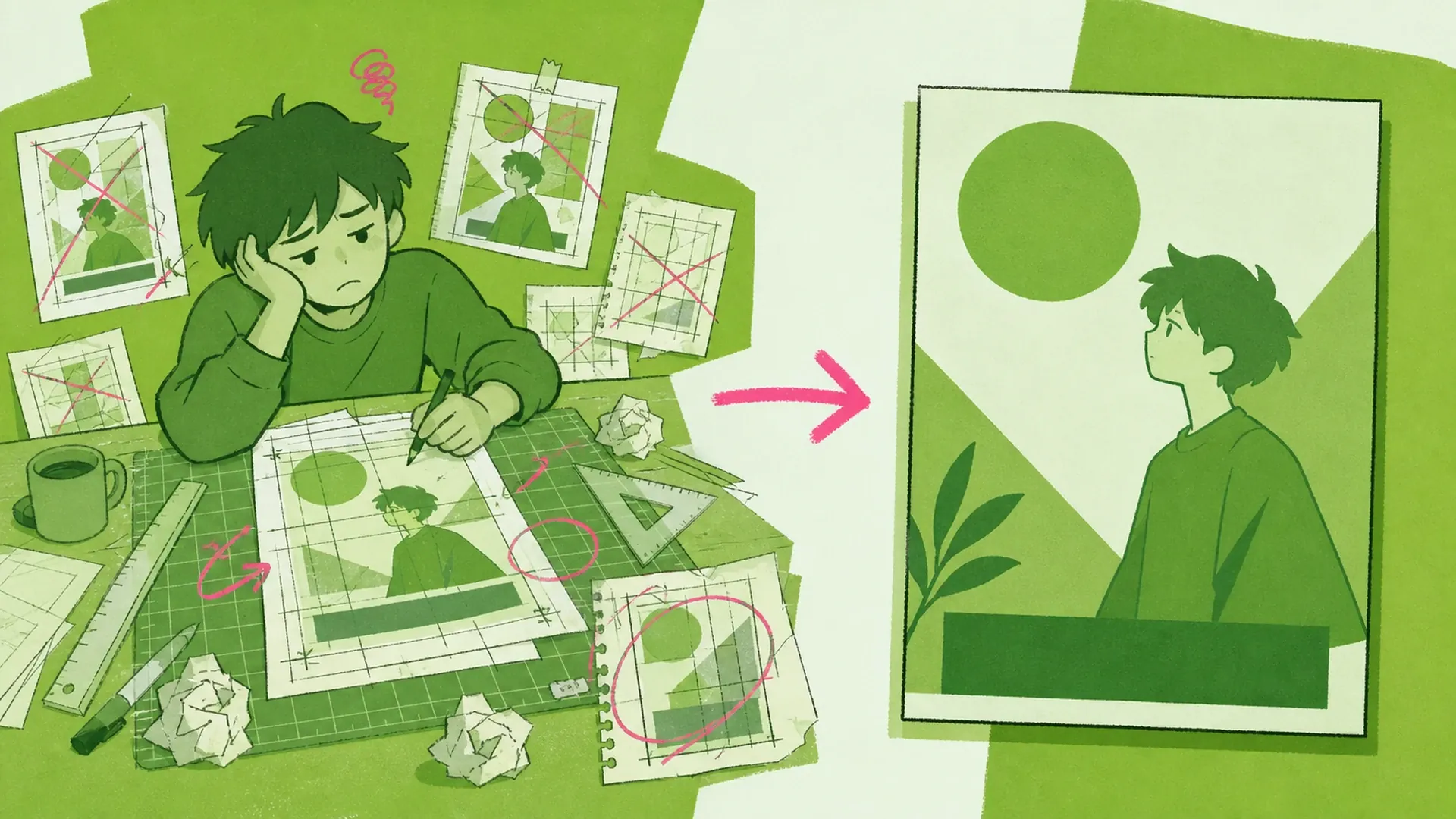 El típico calvario del póster verde - AI Creador de Pósters Anime Monocromo Verde