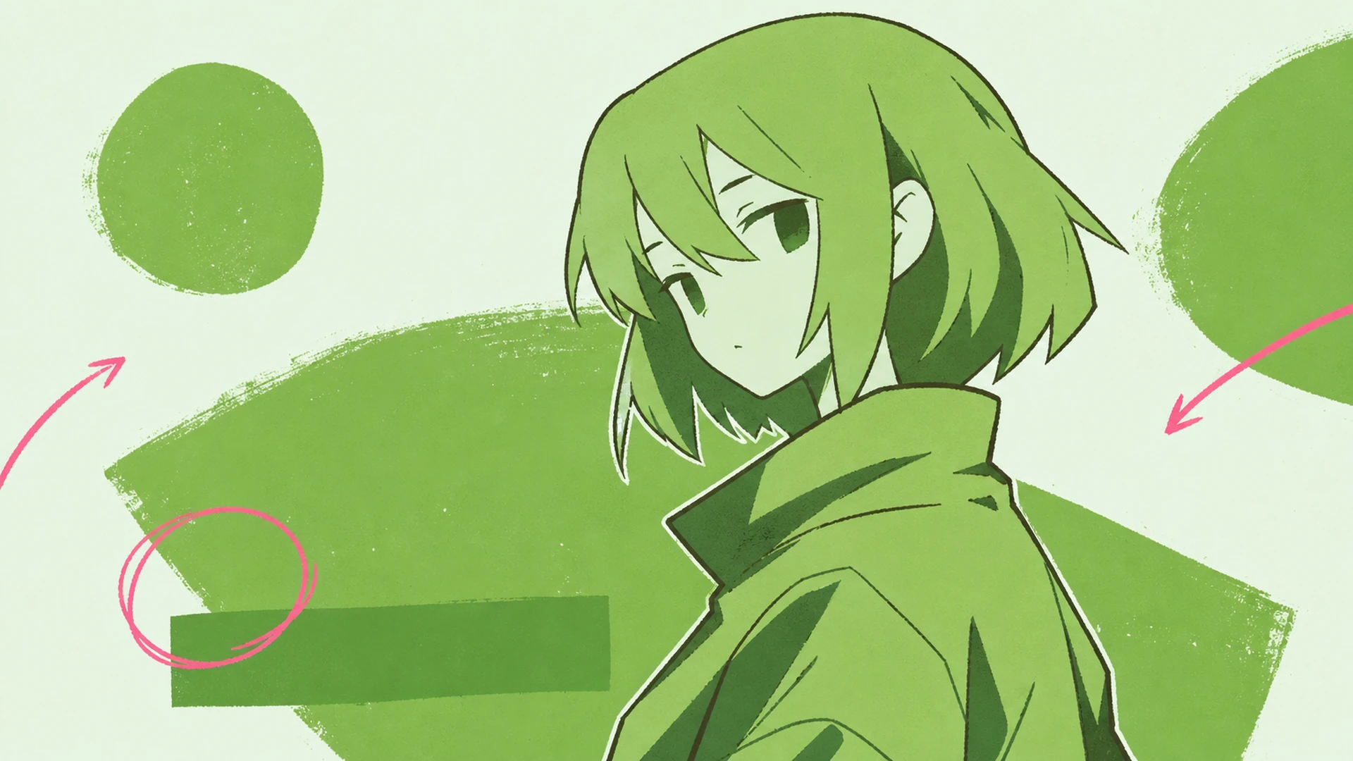 Post social verde y sereno - AI Creador de Pósters Anime Monocromo Verde