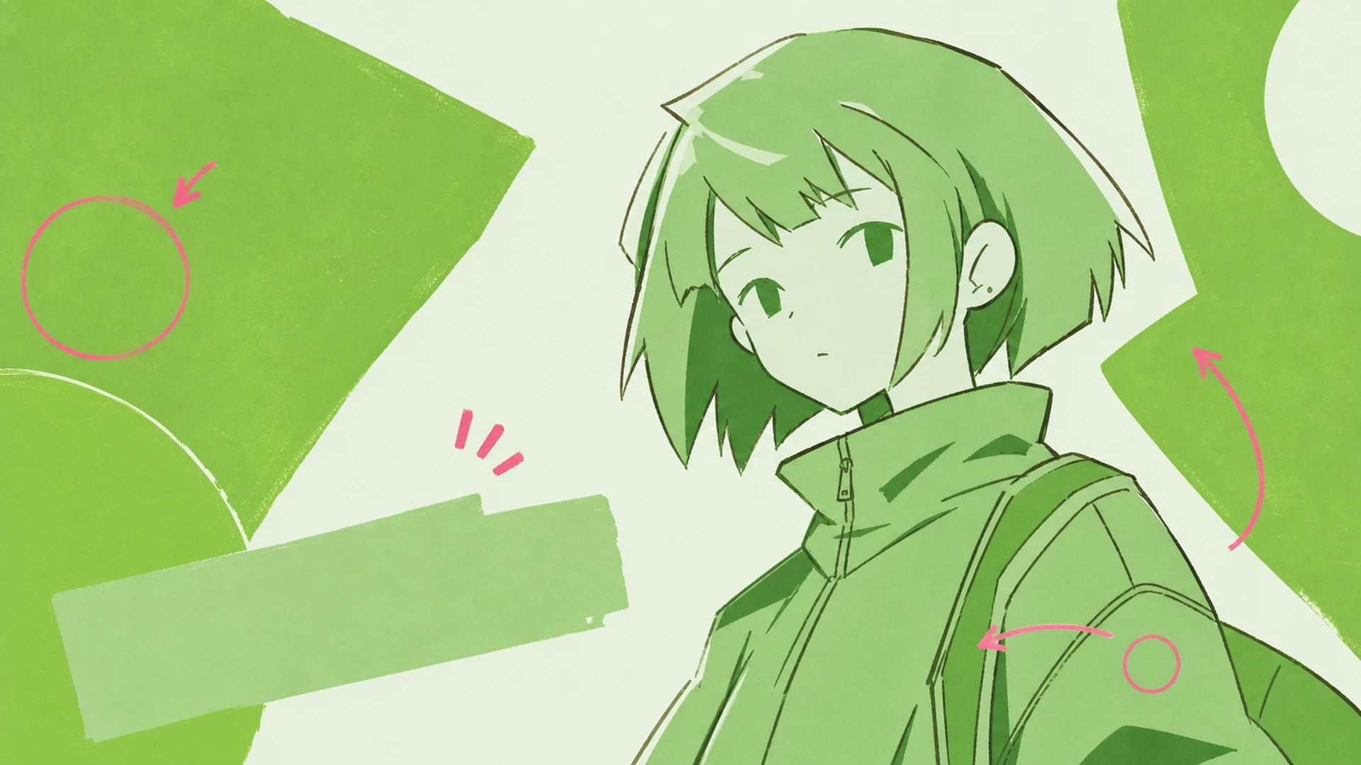 Pieza de feed estética matcha - AI Creador de Pósters Anime Monocromo Verde