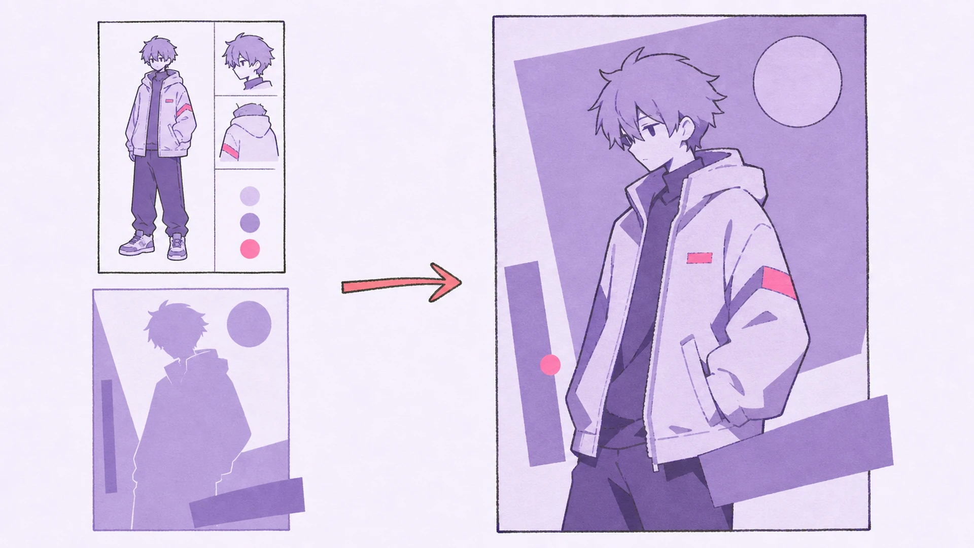 Un póster que vive en el crepúsculo - AI Creador de Pósters Anime Monocromo Morado