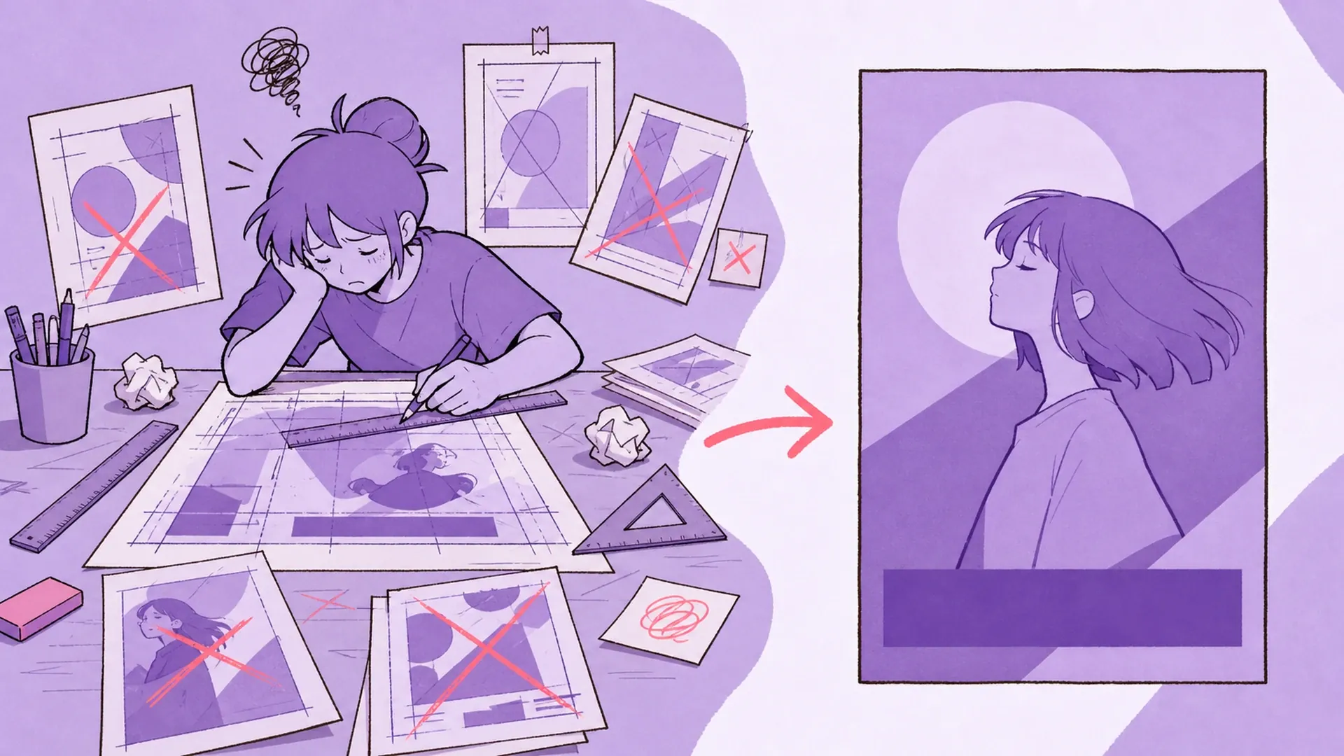 Cuando tu arte no se queda quieto - AI Creador de Pósters Anime Monocromo Morado