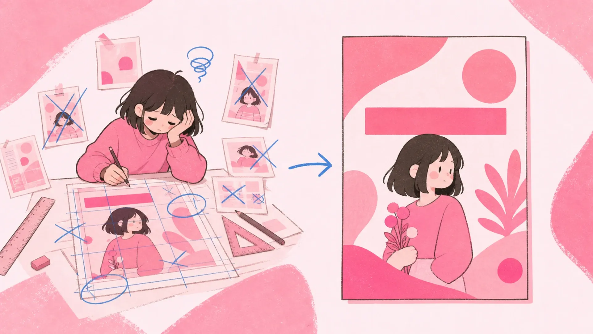 Schluss mit dem leeren Blatt - AI Pink Editorial-Poster-Generator