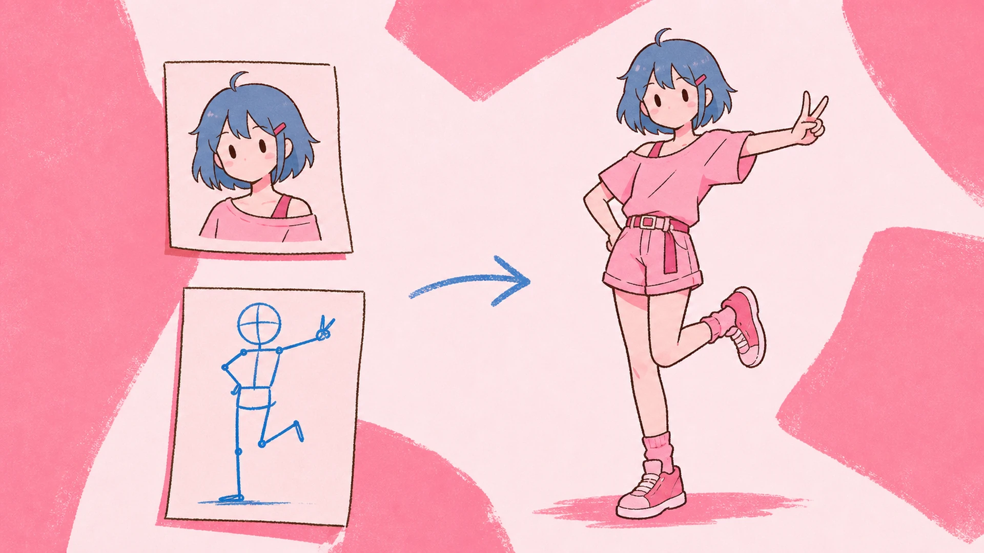 Cómo el Cambiador de Poses IA reelabora una sola referencia - Cambiador de Poses IA